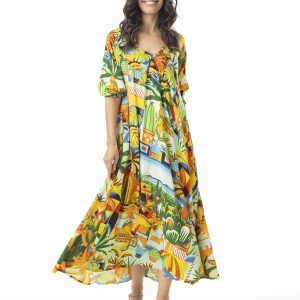 Orientique Guatemala Print V Bias Dress