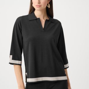 Joseph Ribkoff Sweater Knit Colour Block Top-BLACK/CREAM