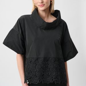 Joseph Ribkoff Boxy Top With Lace Hem-BLACK