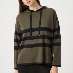 Joseph Ribkoff Stripe Hooded Sweater-KHAKI
