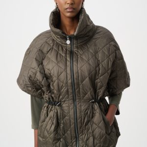 Joseph Ribkoff Quilted Nylon Shawl-Neck Boxy Gilet-KHAKI