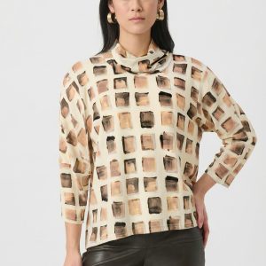Joseph Ribkoff Lurex Abstract Print Boxy Knit Tunic-BEIGE