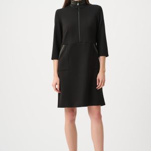 Joseph Ribkoff 'Sport' Scuba Jersey Funnel Neck Straight Dress-BLACK/KHAKI