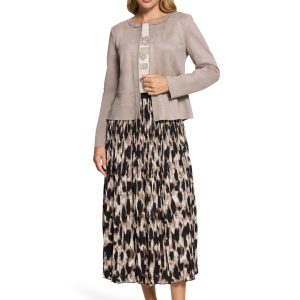 Betty Barclay Pleated Animal Print Skirt-BLACK/BEIGE
