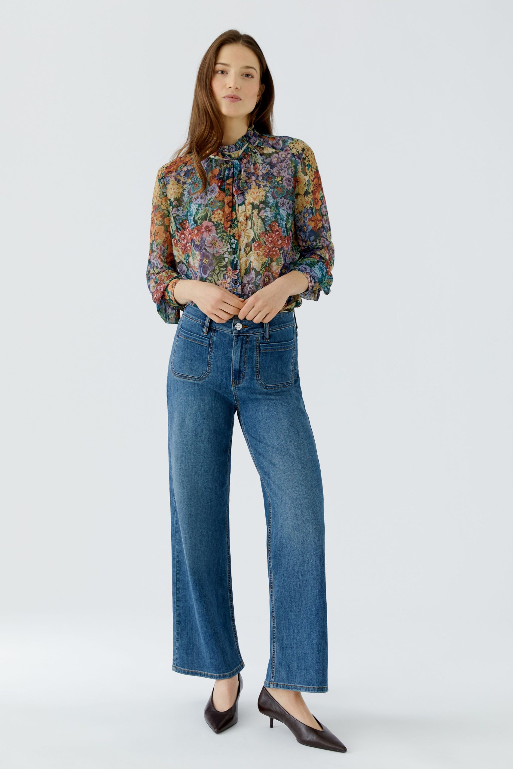 Oui Cropped Denim Jeans-DENIM