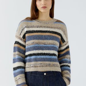 Oui Stripe Jumper-BLUE/BROWN