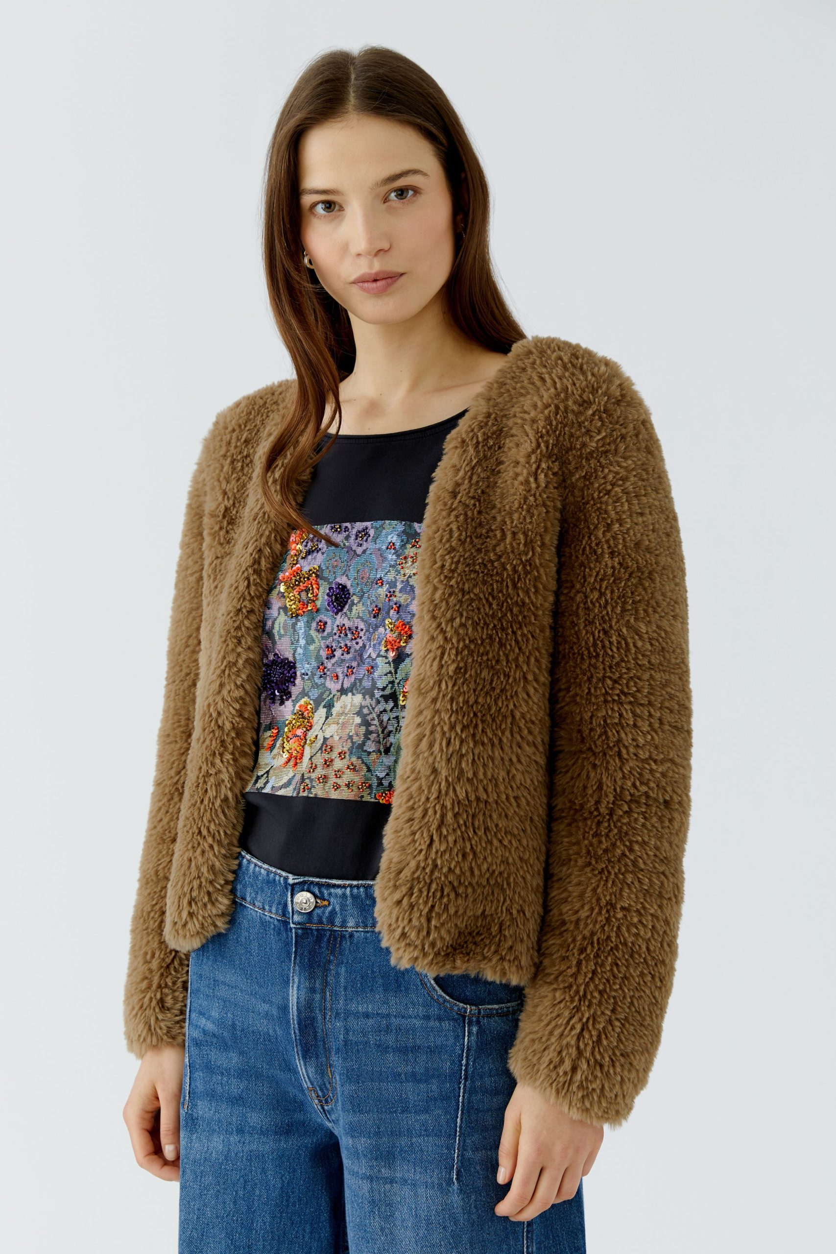 Oui Soft Cardigan-BROWN