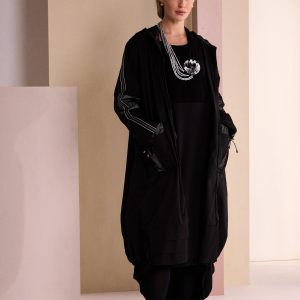 Naya Hooded Coat With Mesh Inserts-BLACK/STONE
