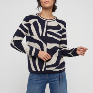 Olsen Zebra Stripe Print Jumper With Tie Hem-INK BLUE