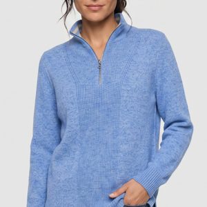 Olsen 1/4 Zip Ribbed Detail Jumper-COBALT