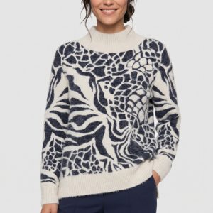 Olsen Turtle Neck Print Jumper-INK BLUE