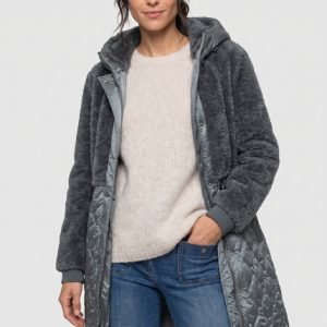 Olsen Padded Bottom Faux Fur Top Coat-GRANITE