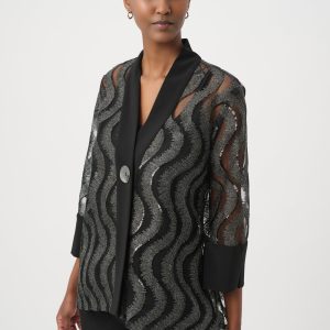 Joseph Ribkoff Sequin Embroidered Swing Jacket-BLACK