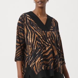 Joseph Ribkoff Animal Print V Neck Tunic-BLACK/BROWN