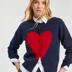 Vilagallo Heart Intarsia Cardigan -NAVY