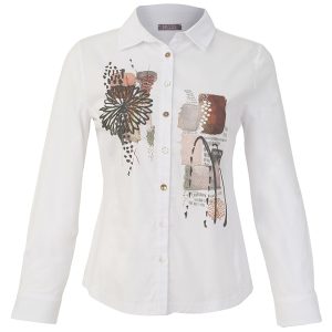 Dolcezza Floral Embossed Shirt-WHITE