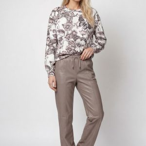 Monari Straight leg Faux Leather Trousers-TAUPE