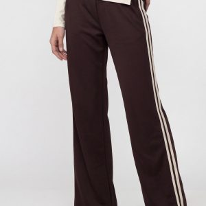 Monari Palazzo Trousers With Side Stripes-BLACK COFFEE