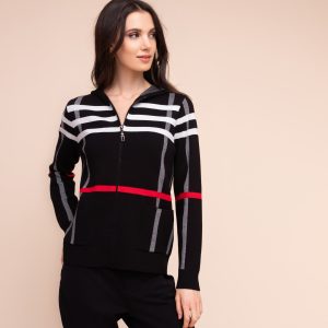 Alison Sheri Hooded Check Cardigan -BLACK/WHITE