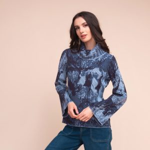 Alison Sheri Cowl Neck Ribbed Print Jumper-BLUE