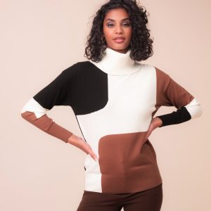 Alison Sheri High Neck Circle Print Jumper-CREAM & BLAK