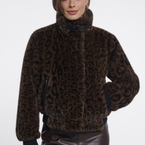 Rino & Pelle Ambra Animal Print Faux Fur Jacket-BROWN LEOPARD