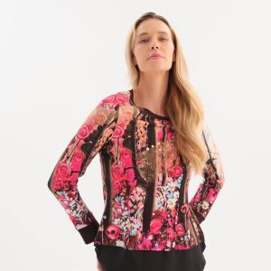 Dolcezza Wild Forest Rose Print Split Back Top