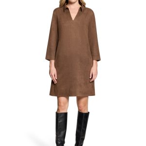 Betty Barclay Suedette Collared Dress-COFFEE