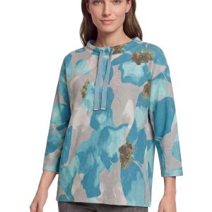 Betty Barclay Ribbed Floral Print Sweatshirt-PETROL/GREY