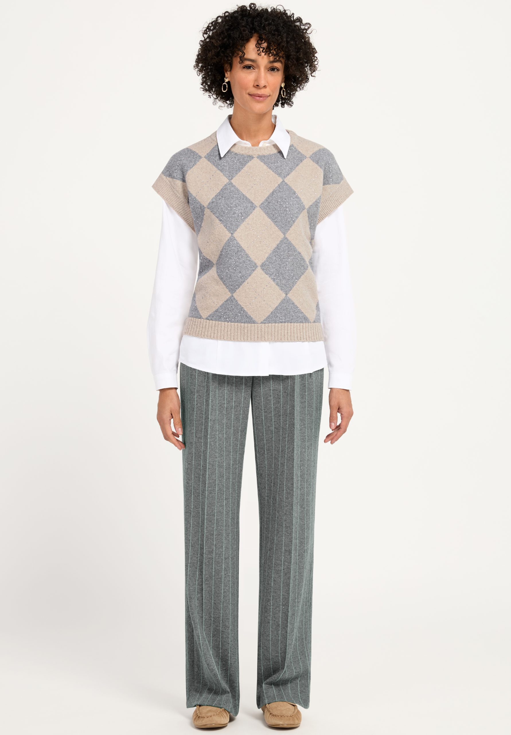 Bianca Diamond Check Knit Tank Top-BEIGE