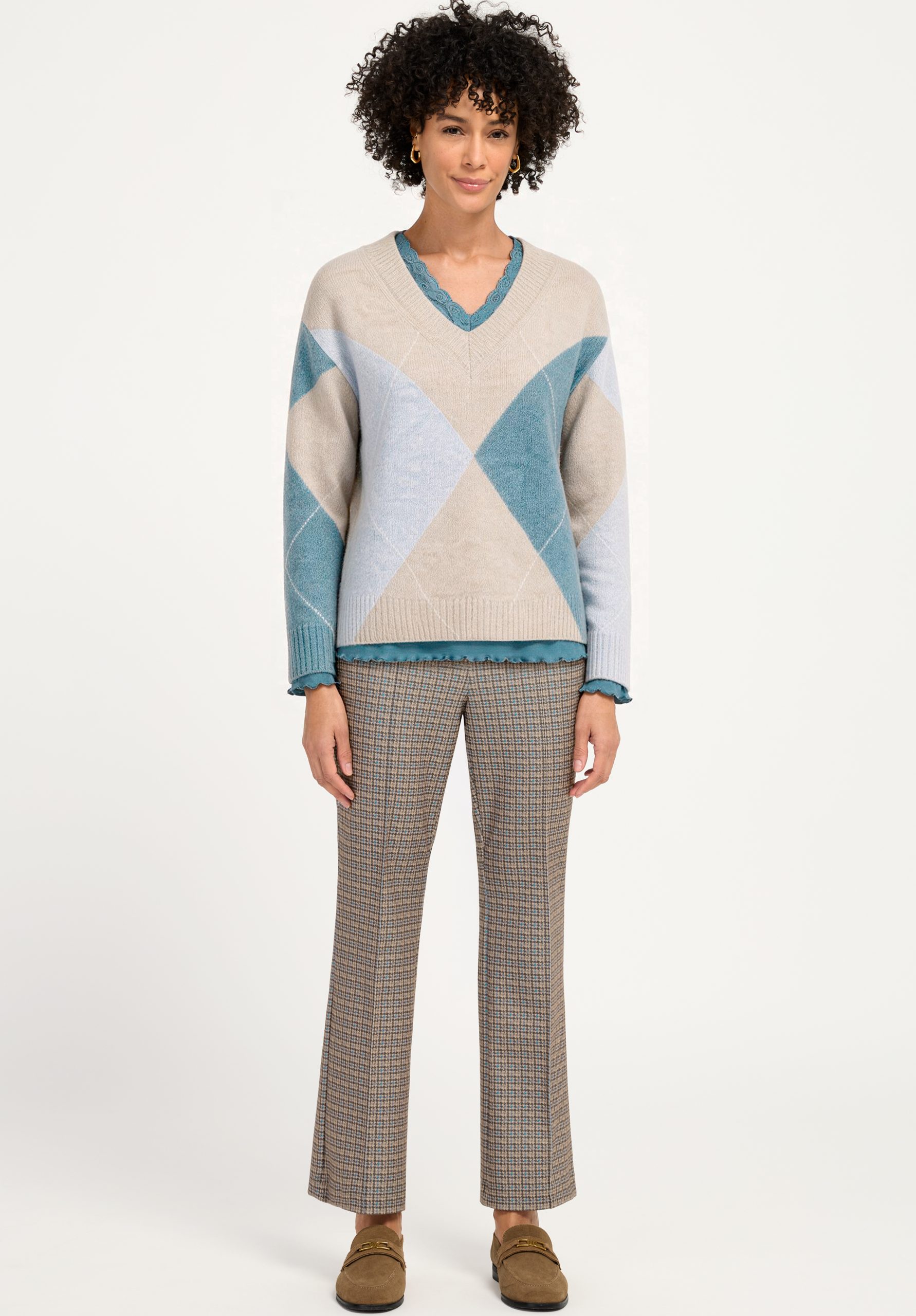 Bianca Diamond Check Wool Mix Jumper-BEIGE PRINT