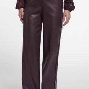 Rino & Pelle Georgina Straight Leg Pleather Trouser-CHOCOLATE BEAN