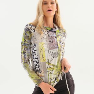 Dolcezza Fragments Print Cowl Neck Top