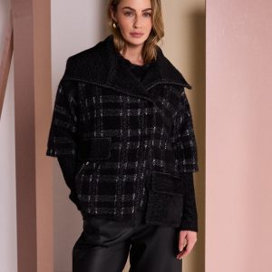 Naya Check Jacket With Contrast Pocket & Cuff-BLACK/GREY