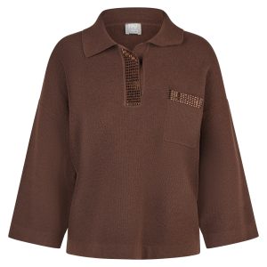 Rabe Collared Jumper With Diamonte Detail -BROWN