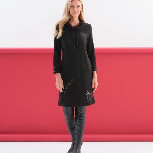 Dolcezza Reach For The Stars Cowl Neck Jumper Dress-BLACK