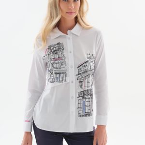 Dolcezza Street Print Shirt-WHITE