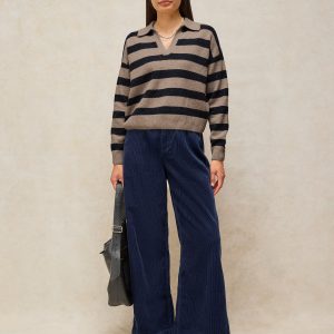 White Stuff Izzy Striped Collar Jumper-NATURAL