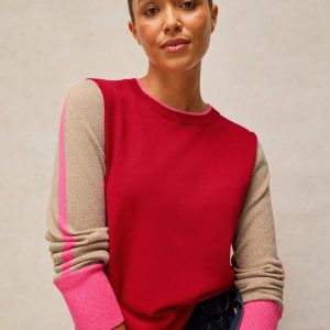 White Stuff Katie Colour Block Jumper-RED MULTI