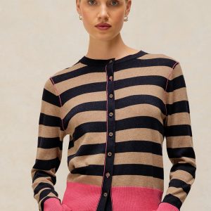 White Stuff Lois Stripe Cardigan-NAVY MIX