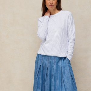 White Stuff Clara Long Sleeve Textured Tee-WHITE MULTI